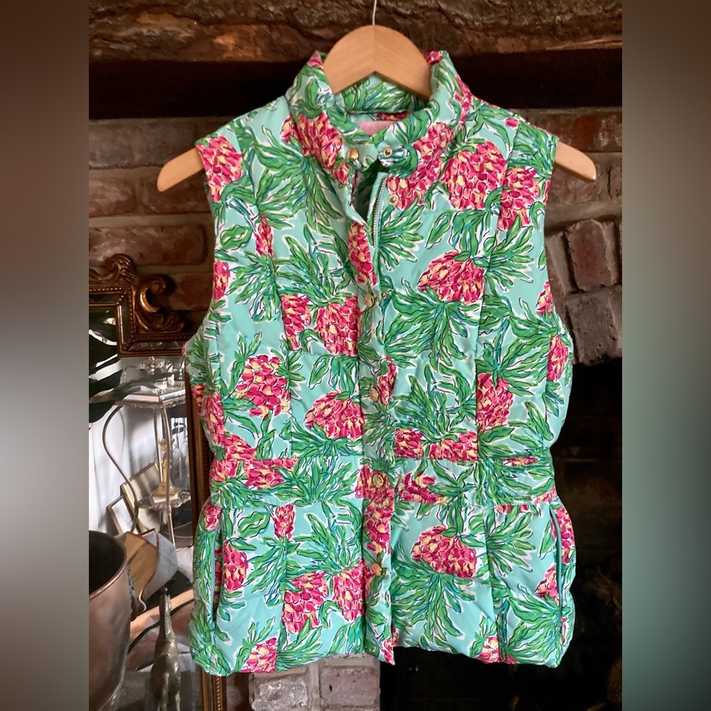 Lilly Pulitzer Lauren Puffer Vest Spike The Punch Down Filled Preppy Pineapple